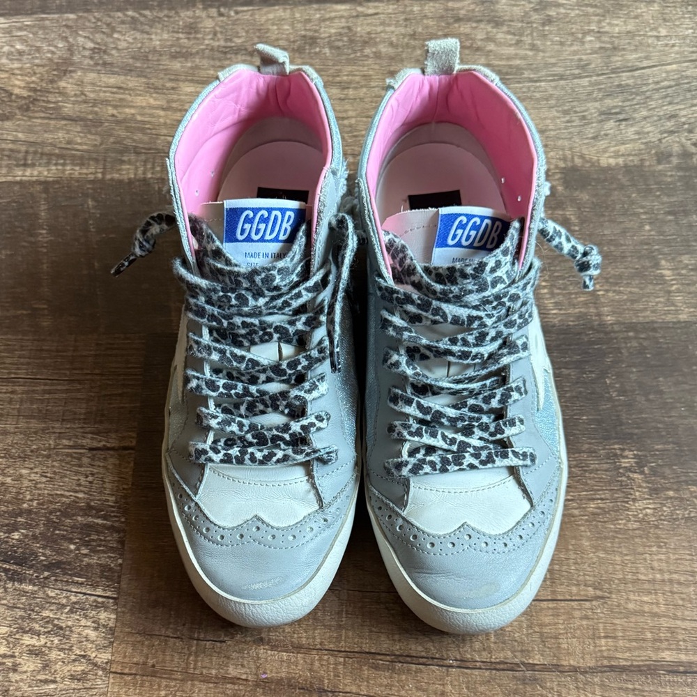 Golden Goose Mid Star Canvas Wing-Tip Sneakers in Light Blue/Gray 38 - Picture 3 of 13